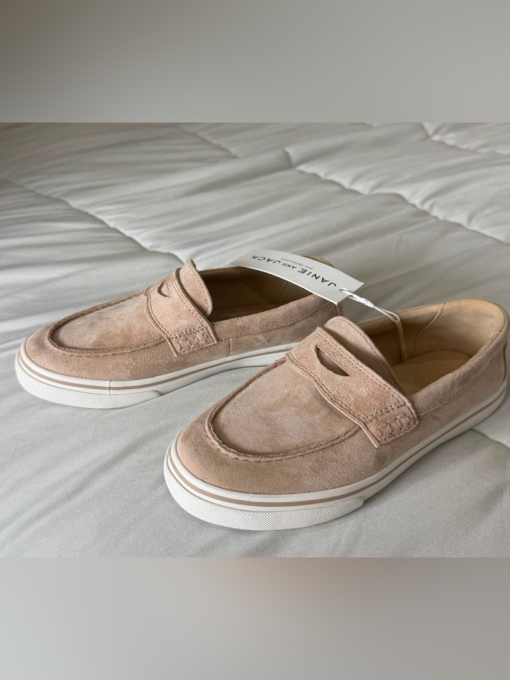 Janie and Jack Beige Suede Slip-On Loafers